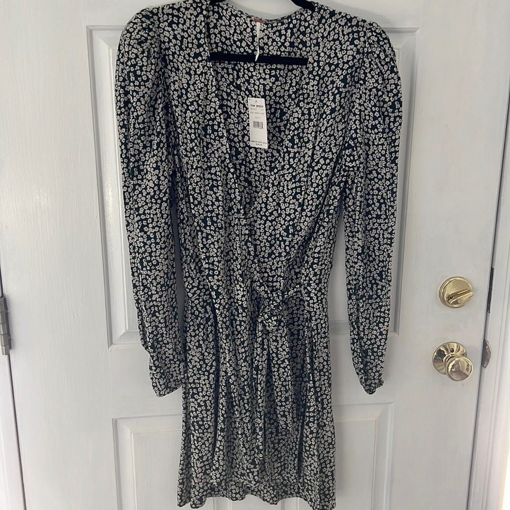 Free People floral pine needle green wrap dress size 8